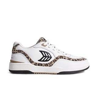 Dámské volnočasové boty Cariuma UBA White Leather Leopard Print Suede Black Logo Sneaker