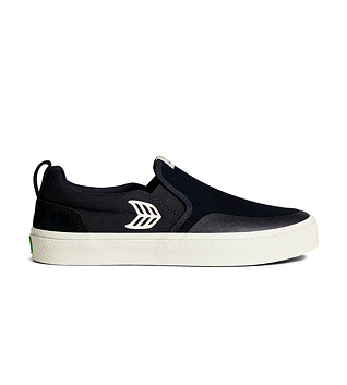 Dámské volnočasové boty Cariuma SLIP-ON PRO Black Suede and Canvas Ivory Logo Sneaker