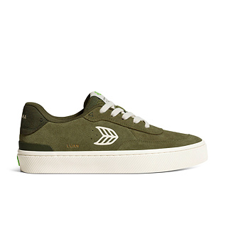 Pánské volnočasové boty Cariuma LUAN PRO Olive Green Suede Ivory Logo Burnt Olive Sneaker
