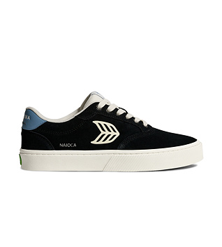 Pánské volnočasové boty Cariuma NAIOCA Black Suede Ivory Logo Washed Blue Sneaker