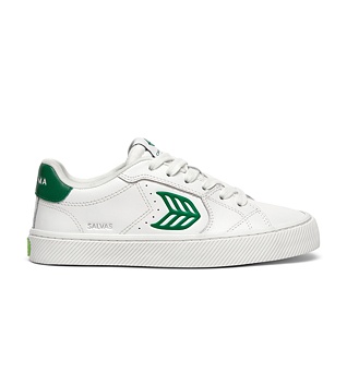 Dámské volnočasové boty Cariuma SALVAS White Leather Abundant Green Logo Sneaker
