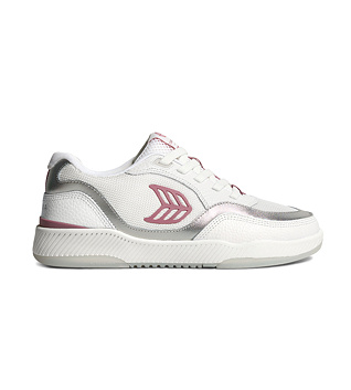 Pánské volnočasové boty Cariuma UBA White Leather and Suede Blush Pink Logo Silver Accents Sneaker
