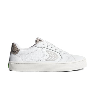 Pánské volnočasové boty Cariuma SALVAS White Leather Silver Cloud Logo Snake Skin Print Sneaker