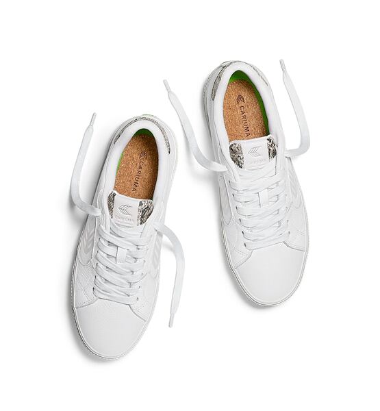 Pánské volnočasové boty Cariuma SALVAS White Leather Silver Cloud Logo Snake Skin Print Sneaker