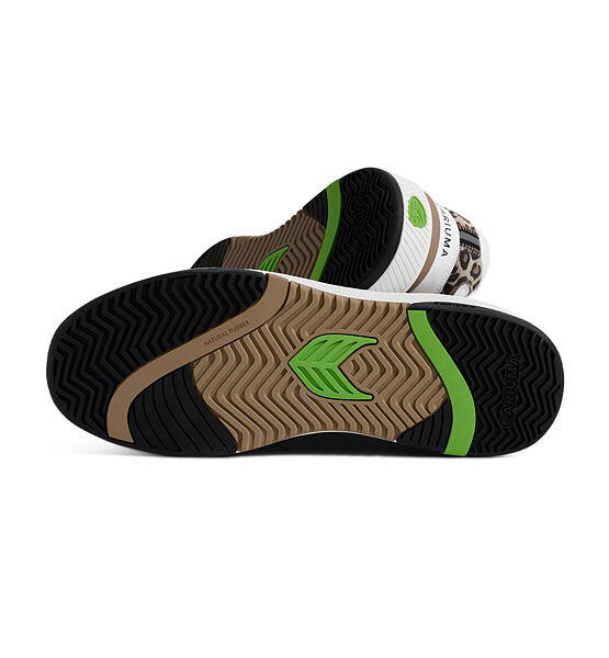 Dámské volnočasové boty Cariuma UBA White Leather Leopard Print Suede Black Logo Sneaker