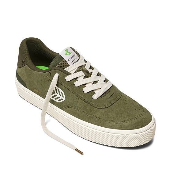Pánské volnočasové boty Cariuma LUAN PRO Olive Green Suede Ivory Logo Burnt Olive Sneaker