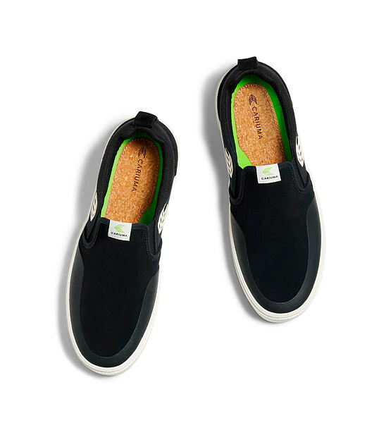 Dámské volnočasové boty Cariuma SLIP-ON PRO Black Suede and Canvas Ivory Logo Sneaker