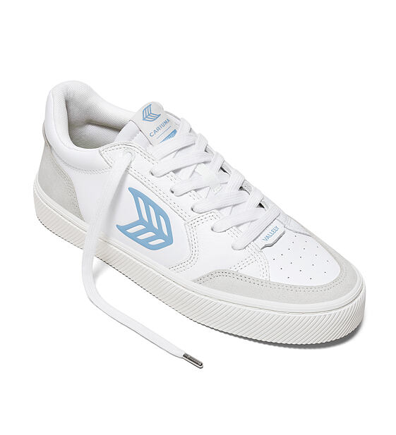 Dámské volnočasové boty Cariuma VALLELY White Leather Vintage White Suede Argentina Blue Logo Sneake