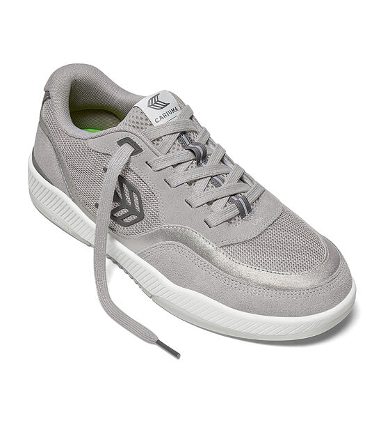Dámské volnočasové boty Cariuma UBA Light Grey Suede and Mesh Charcoal Grey Logo Silver Accents Snea