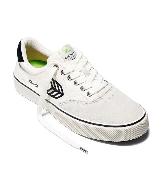 Dámské volnočasové boty Cariuma NAIOCA PRO Vintage White Suede Off-White Canvas Black Logo Sneaker