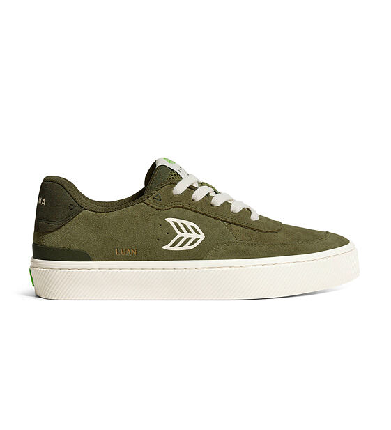 Pánské volnočasové boty Cariuma LUAN PRO Olive Green Suede Ivory Logo Burnt Olive Sneaker