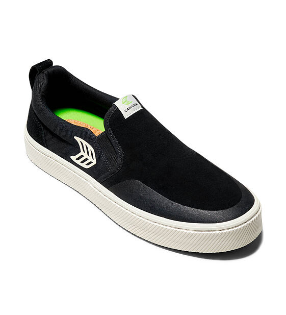 Dámské volnočasové boty Cariuma SLIP-ON PRO Black Suede and Canvas Ivory Logo Sneaker