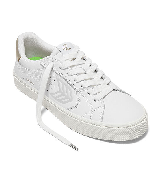 Pánské volnočasové boty Cariuma SALVAS White Premium Leather Ice Logo Metallic Gold Sneaker