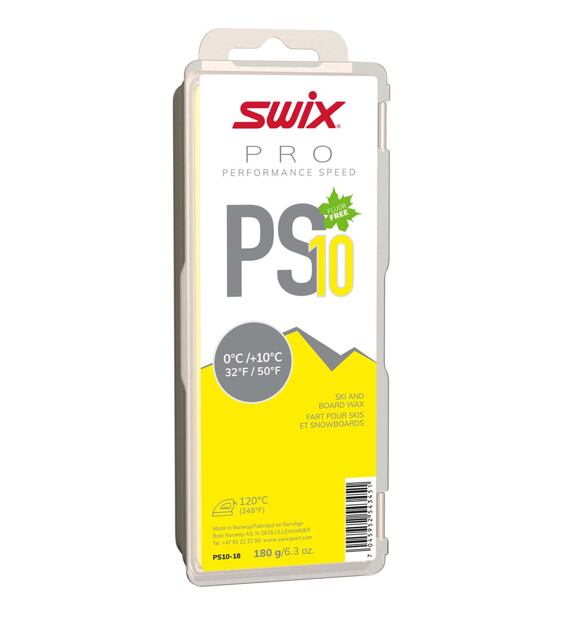 Skluzný vosk Swix PS10 Yellow 0°C/+10°C, 180g