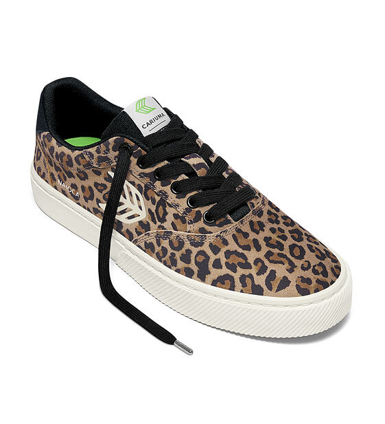 Dámské volnočasové boty Cariuma NAIOCA Leopard Print Suede Ivory Logo Sneaker