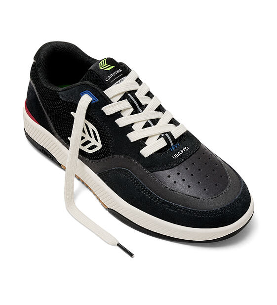 Pánské volnočasové boty Cariuma UBA PRO Black Suede and Mesh Ivory Logo Red Sneaker