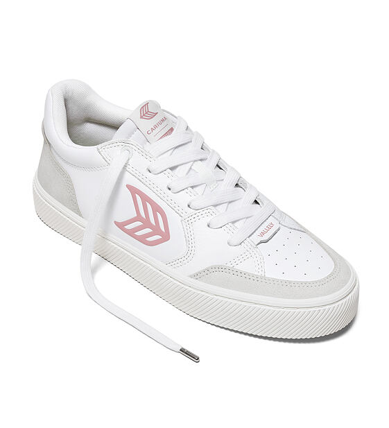 Pánské volnočasové boty Cariuma VALLELY White Leather Vintage White Suede Blush Pink Logo Sneaker