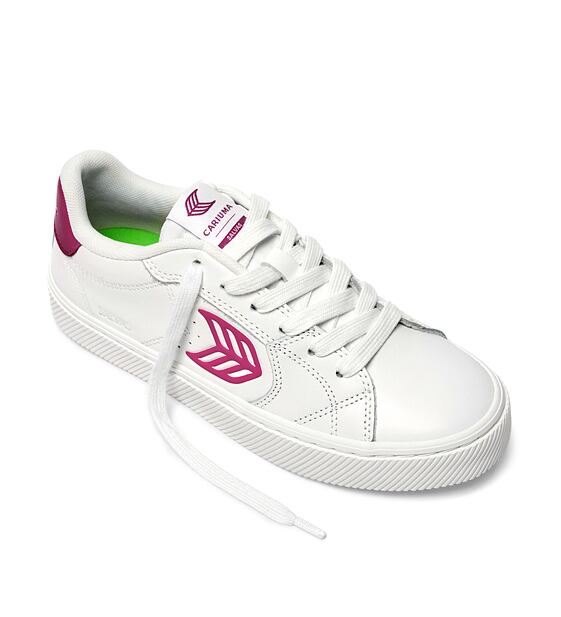 Dámské volnočasové boty Cariuma SALVAS White Leather Jazzy Pink Logo Sneaker